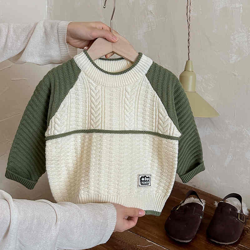 Round Neck Colorblock Kids Knitted Sweater