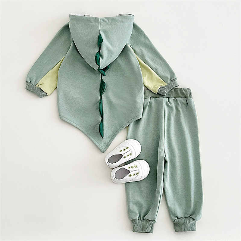 Boys and Girls Little Dinosaur Hooded Long-sleeved Two-piece Suit