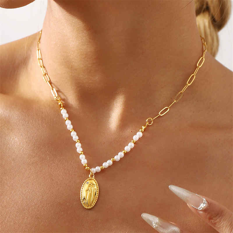 Cross Pearl Splice Folding Collarbone Chain