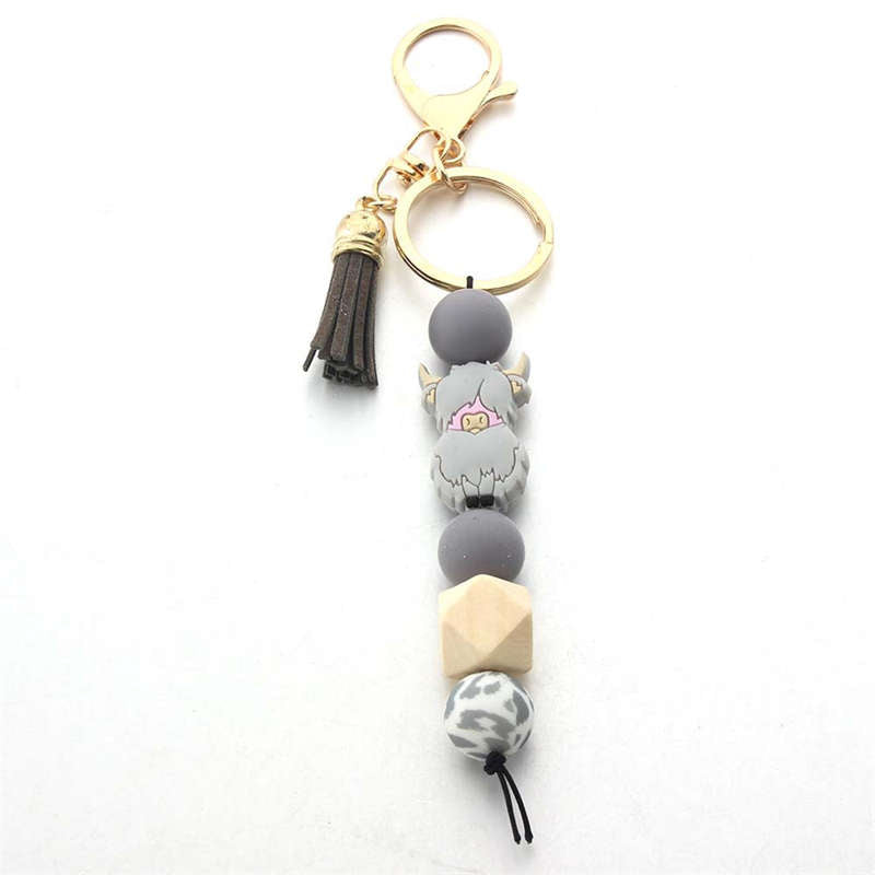 Cow & Bead Charm Keychain for Gifts