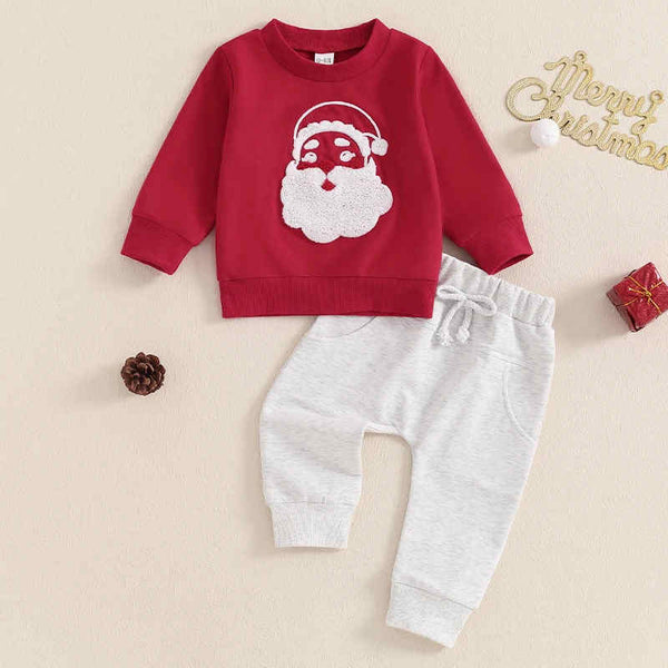 Embroidered Santa Claus Long-sleeved Two-piece Suit