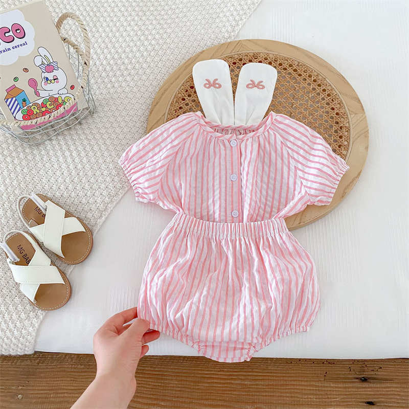 Blue and Pink Striped Bunny Ears Suit