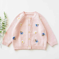 Pink Hand Embroidered Flower Girls Sweater