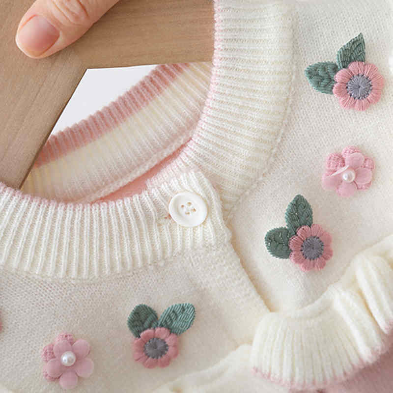 Flower Knitted Girls Cardigan Sweater