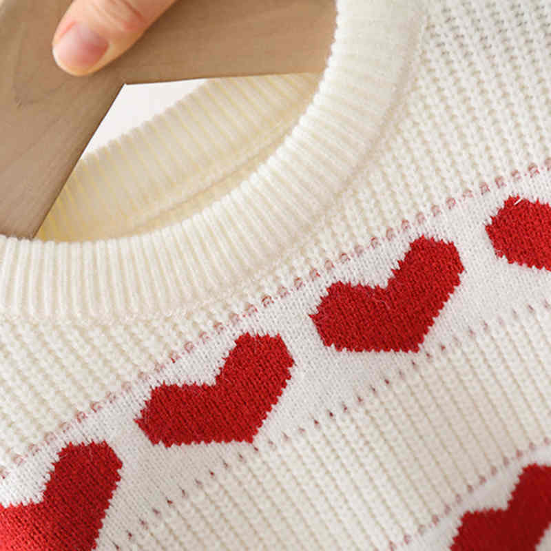 Heart Jacquard Round Neck Knitted Children's Sweater