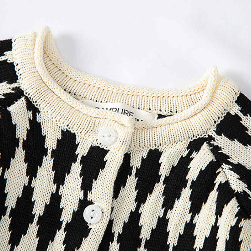 Apricot Black Knitted Girls Sweater