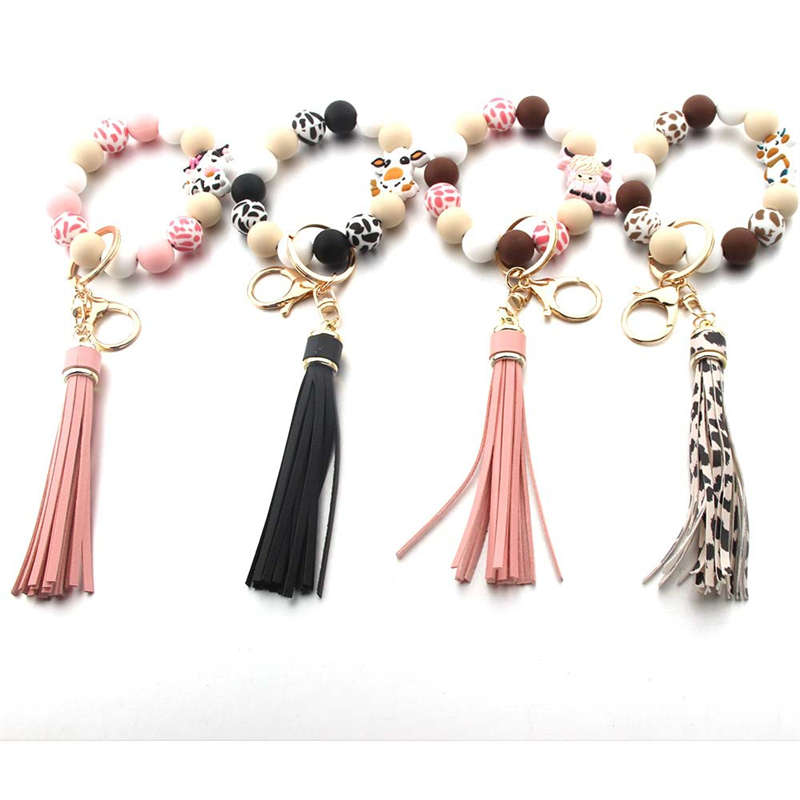 Silicone Bead Rubber Paint Ball Bracelet Tassel Keychain