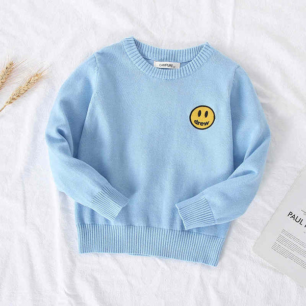 Smiley Solid Color Knitted Children's Sweater