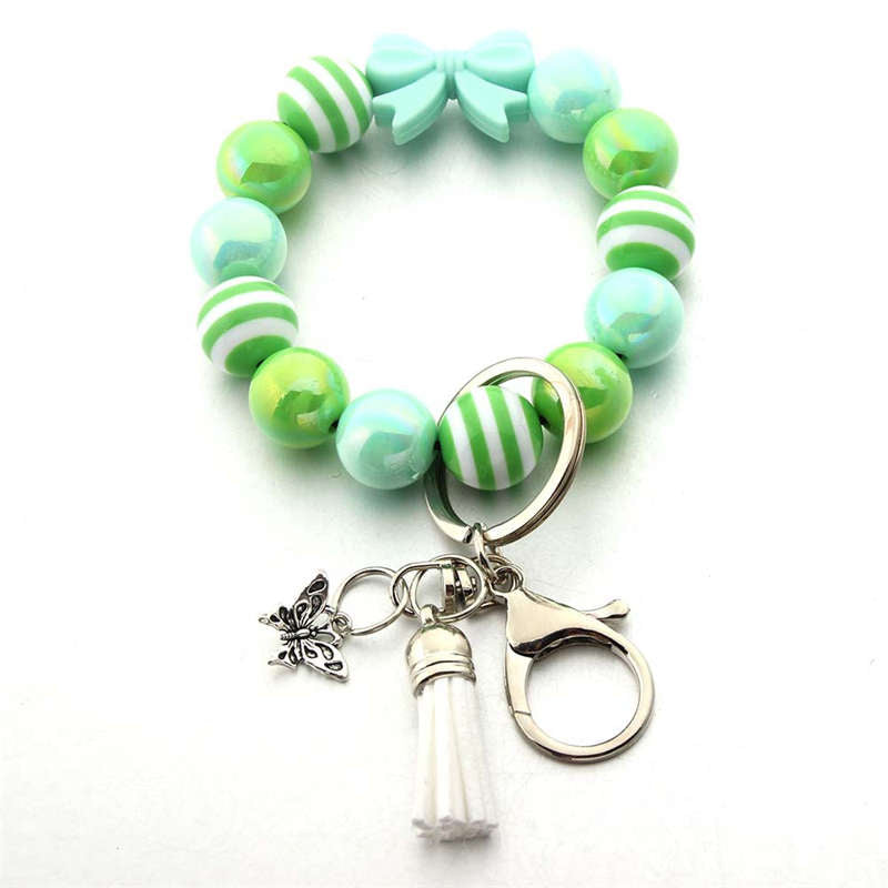 Tassel Keychain Silicone Bead Women Bracelet Wrist Key Ring