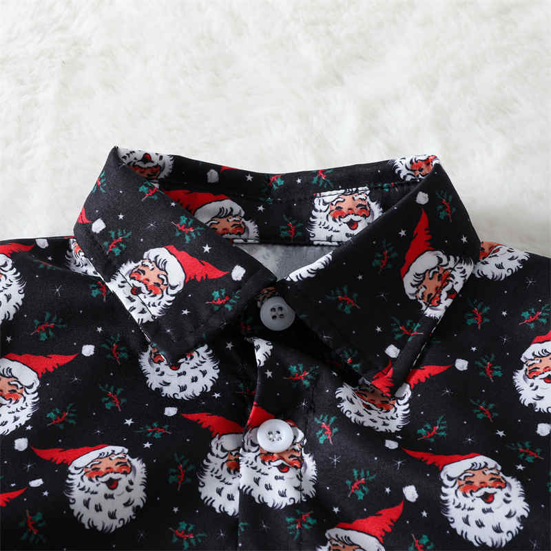 Santa Claus Print Short Sleeve Shirt Two-Piece Set