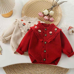 Flower Embroidered Knitted Cardigan Sweater