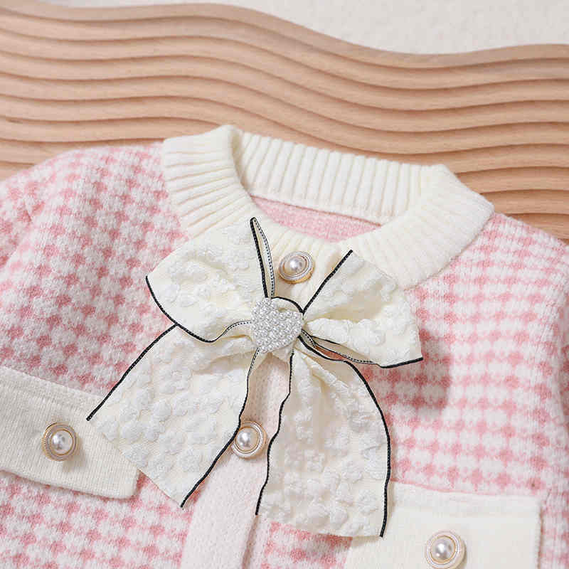 Sweater Skirt Bow Knitted Girls Two Piece Suit