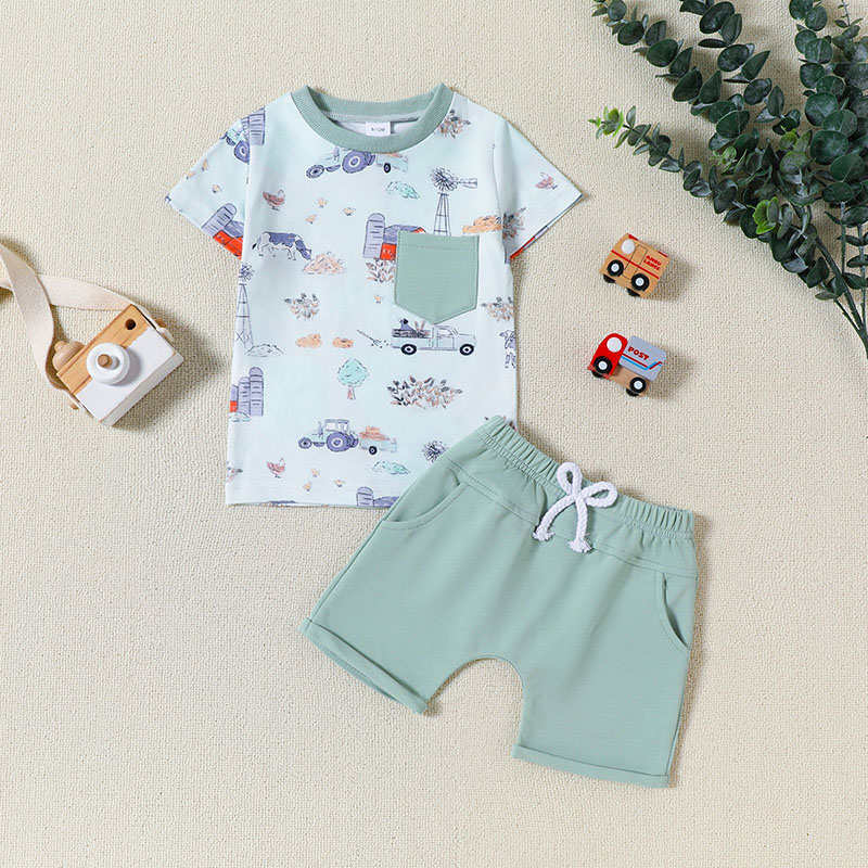 Dinosaur Truck Short Sleeve Shorts Set