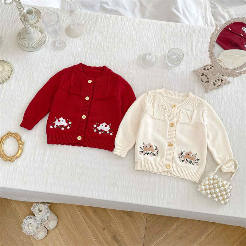 Rabbit Embroidery Knitted Cardigan Sweater