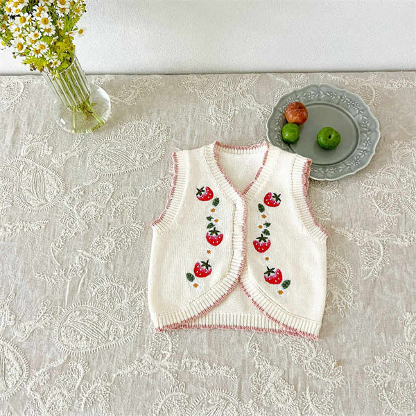 Strawberry Embroidered Baby Knitted Vest