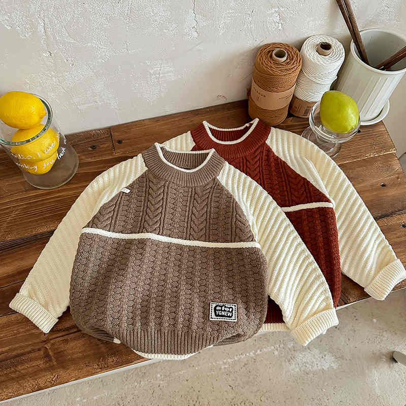 Round Neck Colorblock Kids Knitted Sweater