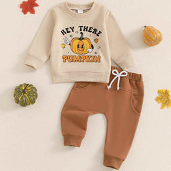 Pumpkin Print Sweatshirt and Trousers Two-piece Set