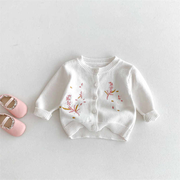 Children's Embroidered Flower Knitted Sweater Cardigan