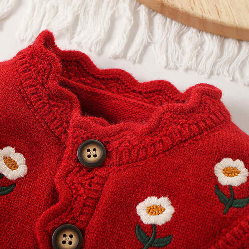 Flower Embroidered Knitted Cardigan Sweater