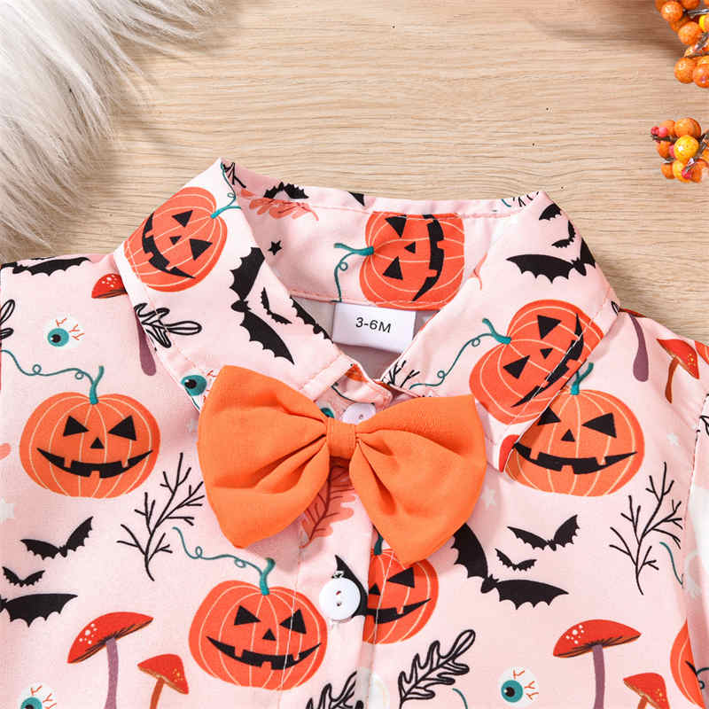 Orange Pumpkin Print Romper Bodysuit