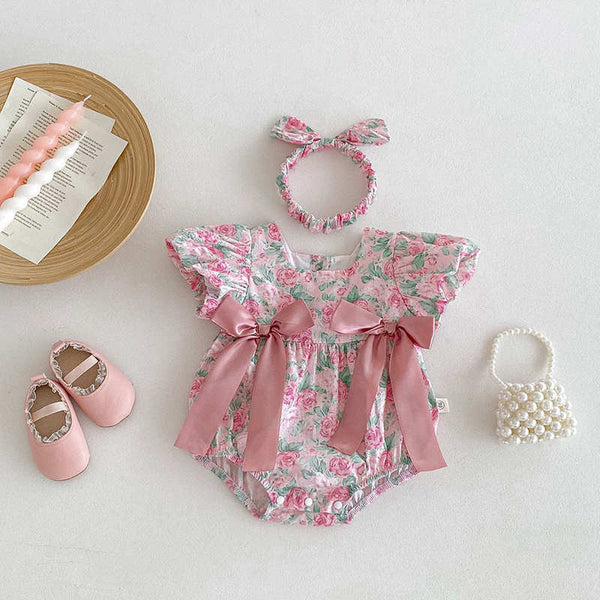 Baby Printed Bow Short Sleeve Bodysuit