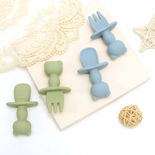 Baby Cartoon Silicone Spoon Fork Set