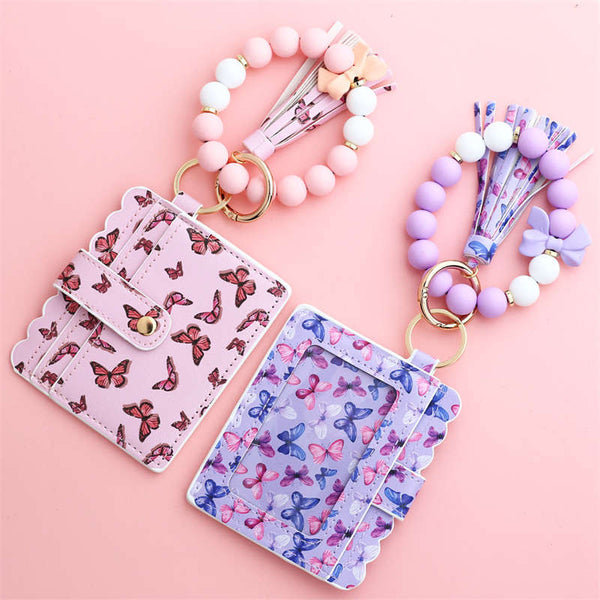 Butterfly Credit Card Holder Holder Wristlet Bracelet Keychain for Women