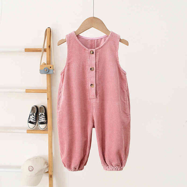 Boys and Girls Solid Color Corduroy Jumpsuit