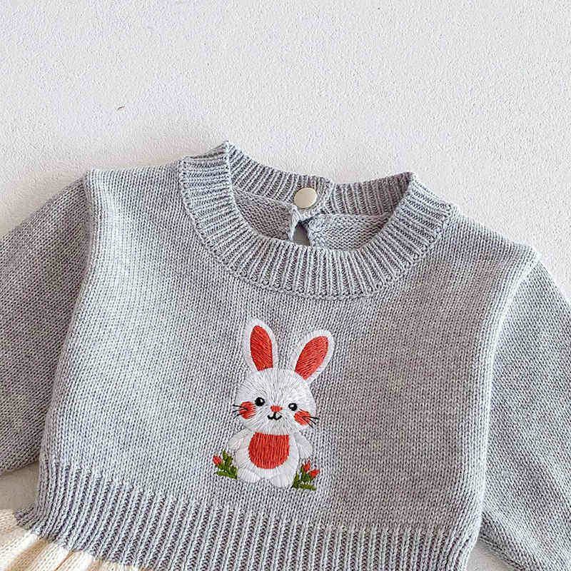 Knitted Sweater Rabbit Embroidery Baby Dress