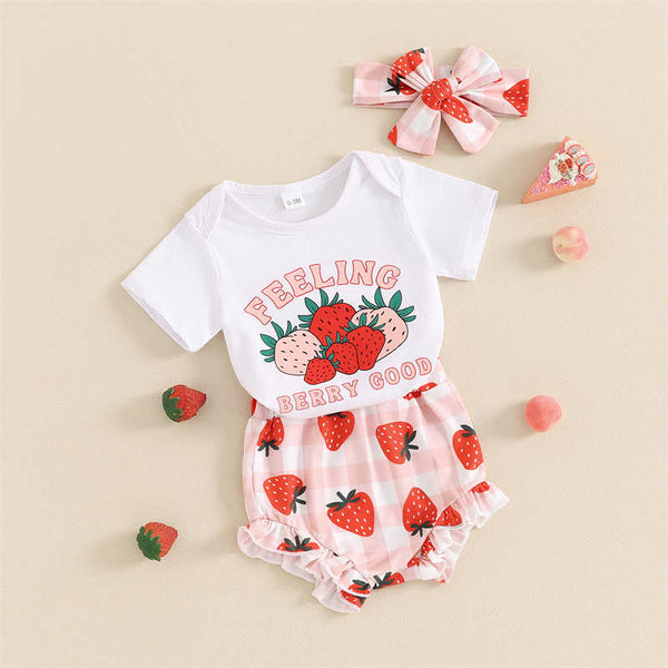 Strawberry Short-sleeved Tunics and Shorts Headband Set