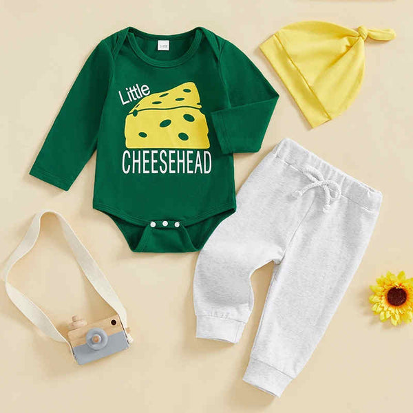 Cheese Print Long Sleeve + Long Pants + Hat Three-piece Set