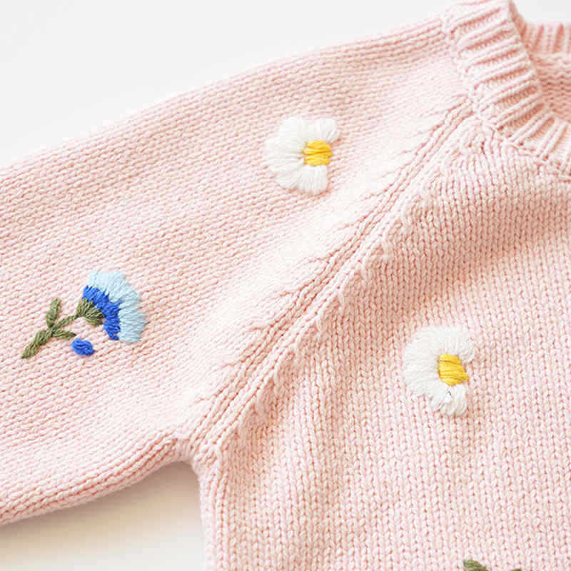 Pink Hand Embroidered Flower Girls Sweater