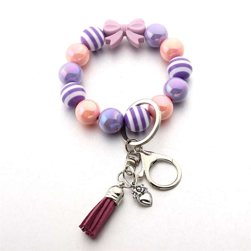 Tassel Keychain Silicone Bead Women Bracelet Wrist Key Ring