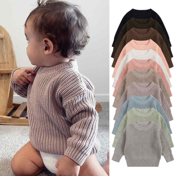 Solid Color Crew Neck Sweater for Boys and Girls