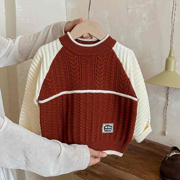 Round Neck Colorblock Kids Knitted Sweater