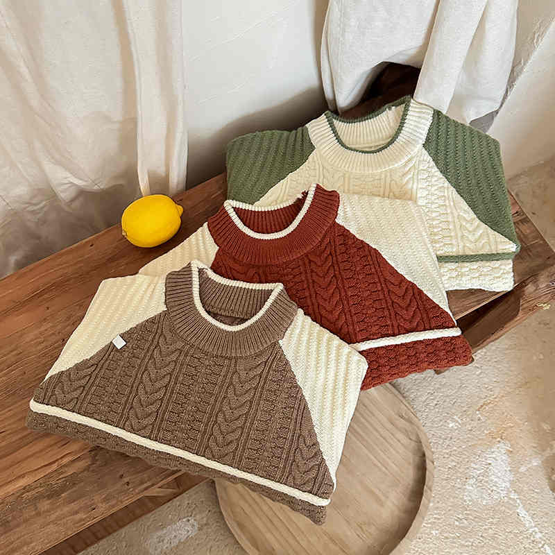 Round Neck Colorblock Kids Knitted Sweater