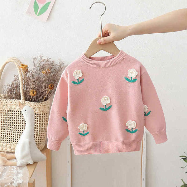 Handmade Flower Knitted Girls Sweater