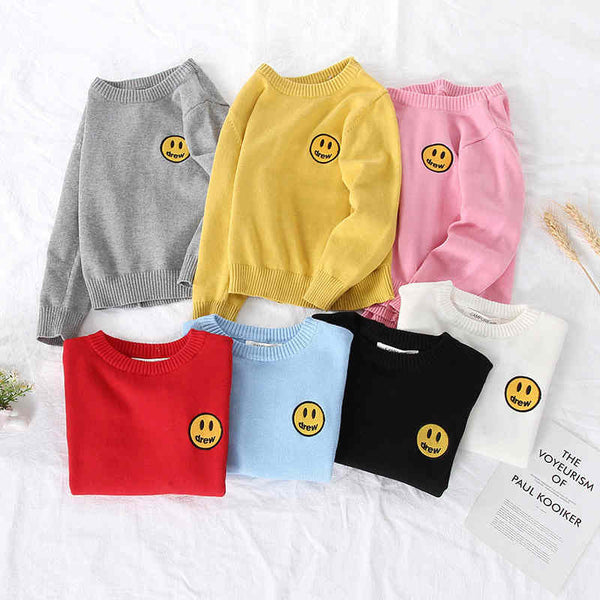 Smiley Solid Color Knitted Children's Sweater