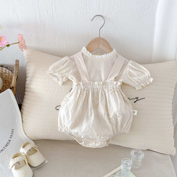 Infant and Toddler Embroidered Overalls Short-sleeved Suit