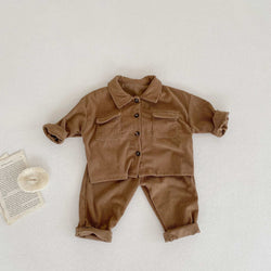 Boys and Girls Lapel Cardigan Jacket + Pants Two-piece Set