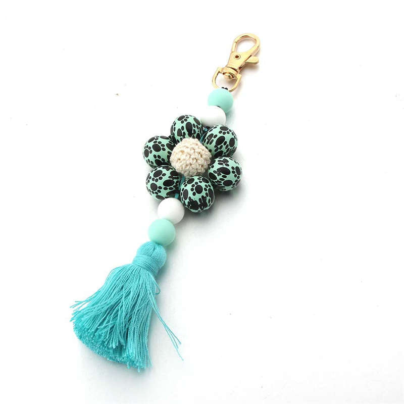 Flower Wooden Bead Tassel Keychain