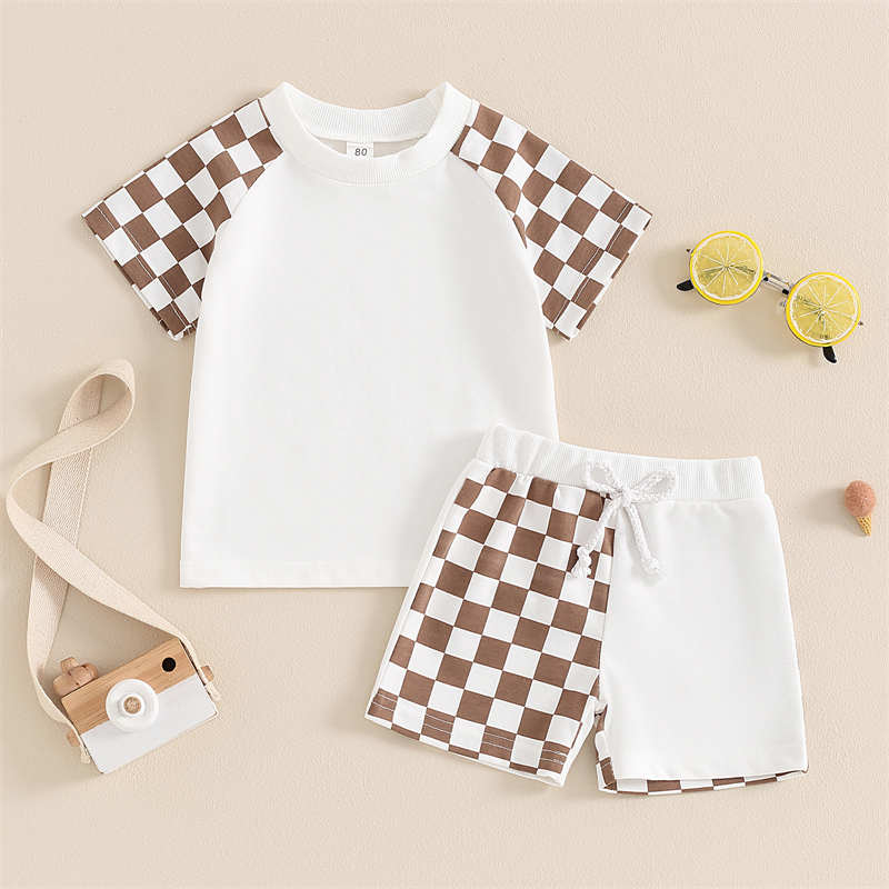 Color Block Checkerboard Boys Sports Suit