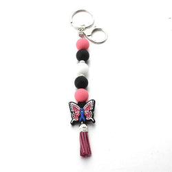 Blue Pink Floral Butterfly Mini Keychain