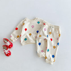 Smiley Face Colorful Balloon Print Two Piece Set