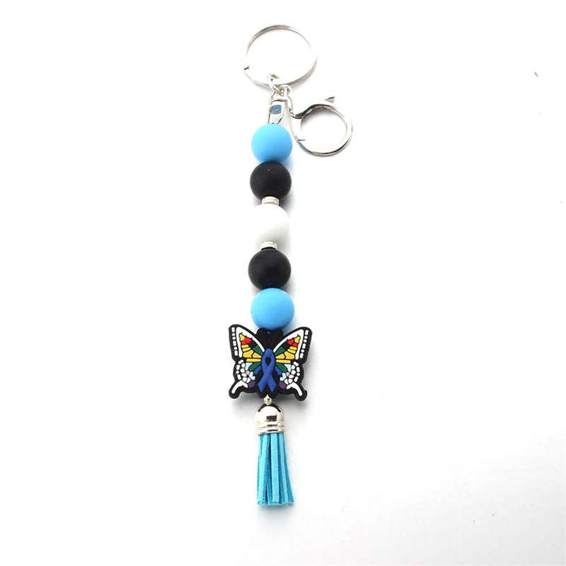 Blue Pink Floral Butterfly Mini Keychain