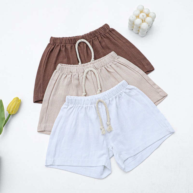 Children's Solid Color Cotton and Linen Shirt Set