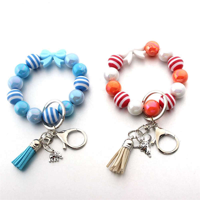 Tassel Keychain Silicone Bead Women Bracelet Wrist Key Ring