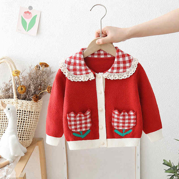 Lapel Knitted Girls Sweater