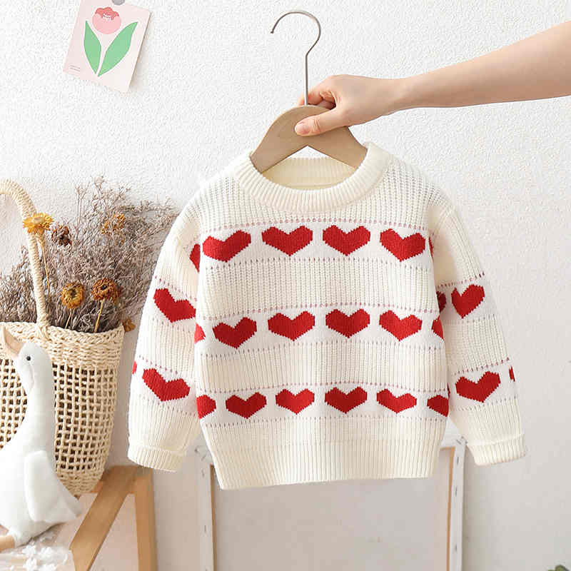 Heart Jacquard Round Neck Knitted Children's Sweater