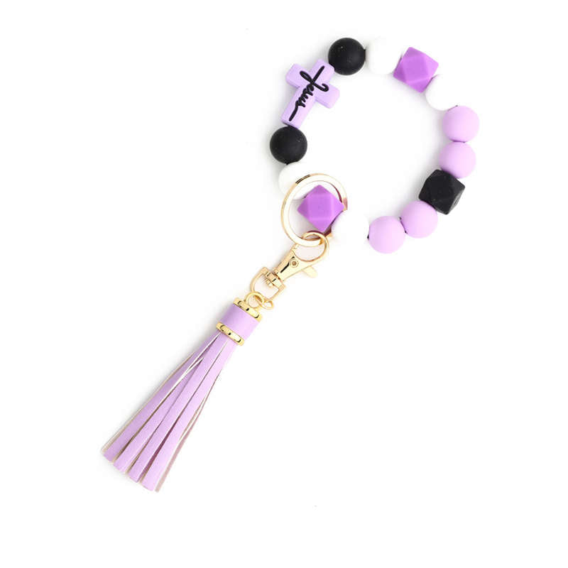 Cross Keychain Silicone Bead Bracelet Valentine's Day Gift